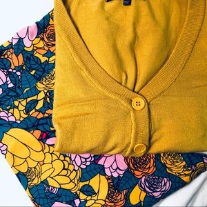 Lularoe TC floral mustard leggings & cardigan